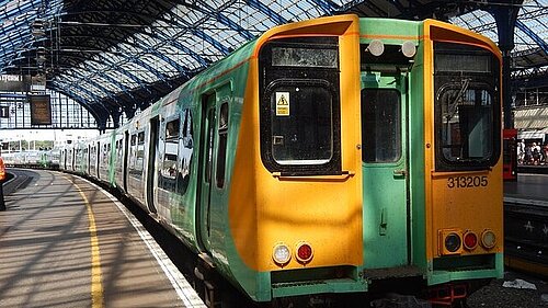 A train waiting at a platform