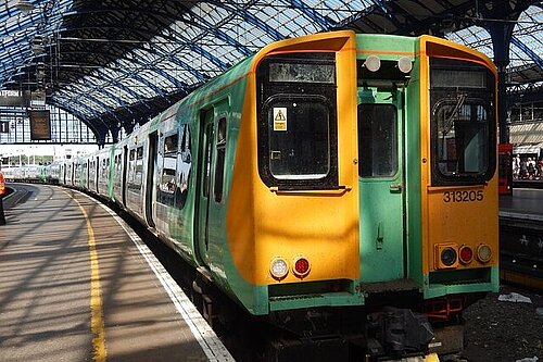 A train waiting at a platform